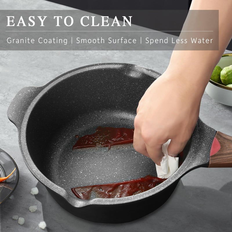 VINCHEF Nonstick Stockpot With Lid 4 Quart  Large Saucepan with Stay Cool Handle  Deep Kitchen Cooking Pot Induction Stock Pots  Dishwasher Safe  Compatible for All Stove Top  PFAS/PFOA Free Black - Image 4